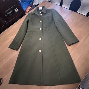 J Crew Coat Womens 0 Green Wool Blend Single Breasted Lined Mid Length AT107
